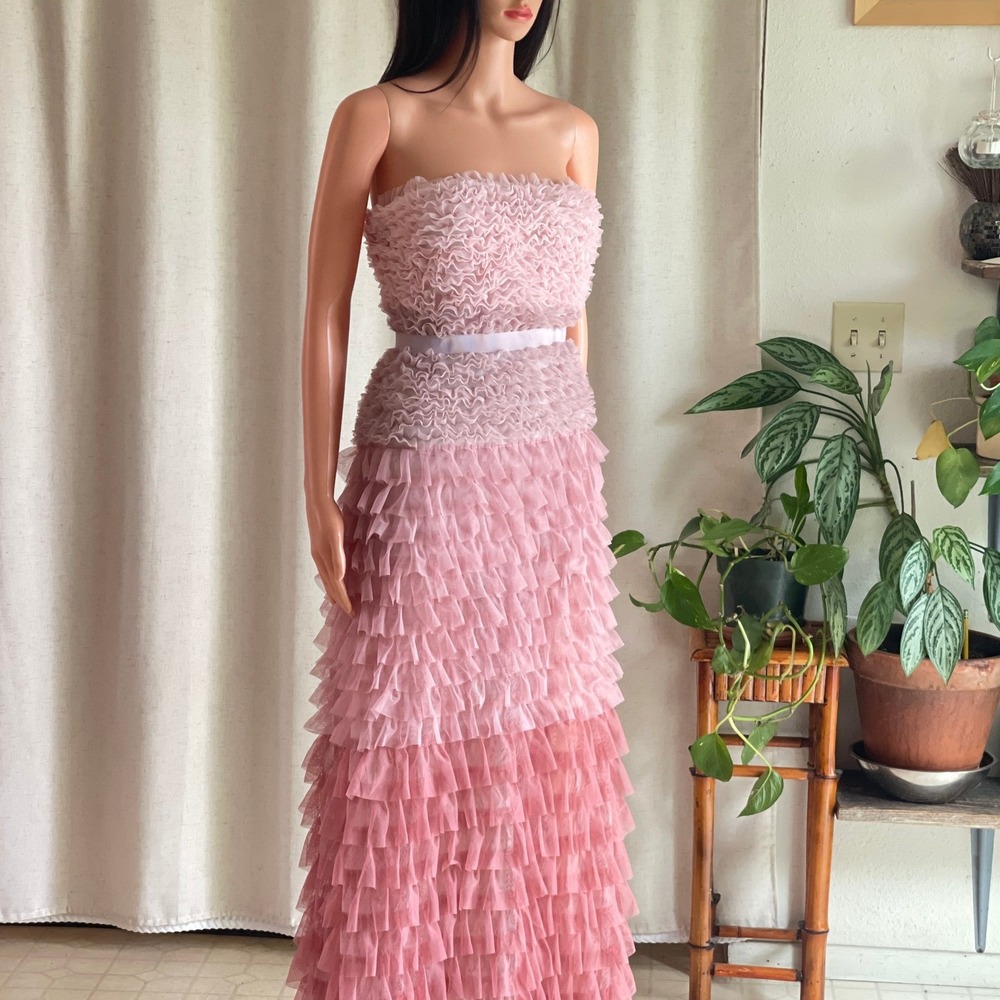 NWT Anthropologie BHLDN Juliet Strapless Tulle Ruffle Midi Dress Coquette Size 4